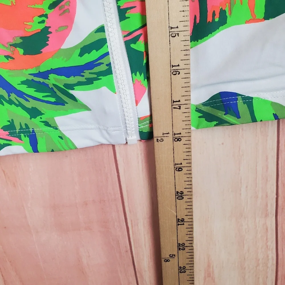 Maaji Girls Swim Top Sz 10 Multi Floral Stretch Reversible Full Zip Long Sleeve